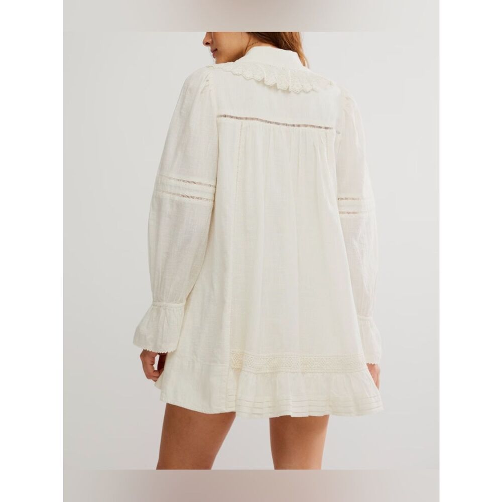 Free People Cream Long Sleeve Lace-Trim Dress - Picture 7 of 13